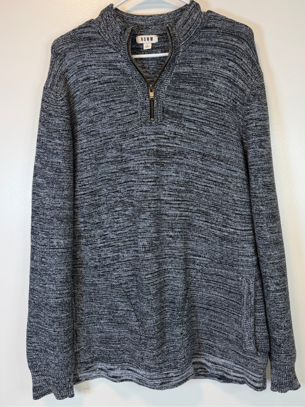 ROWM Gray Black Marled Knit Quarter Zip Sweater Pullover Long Sleeve Men’s Large